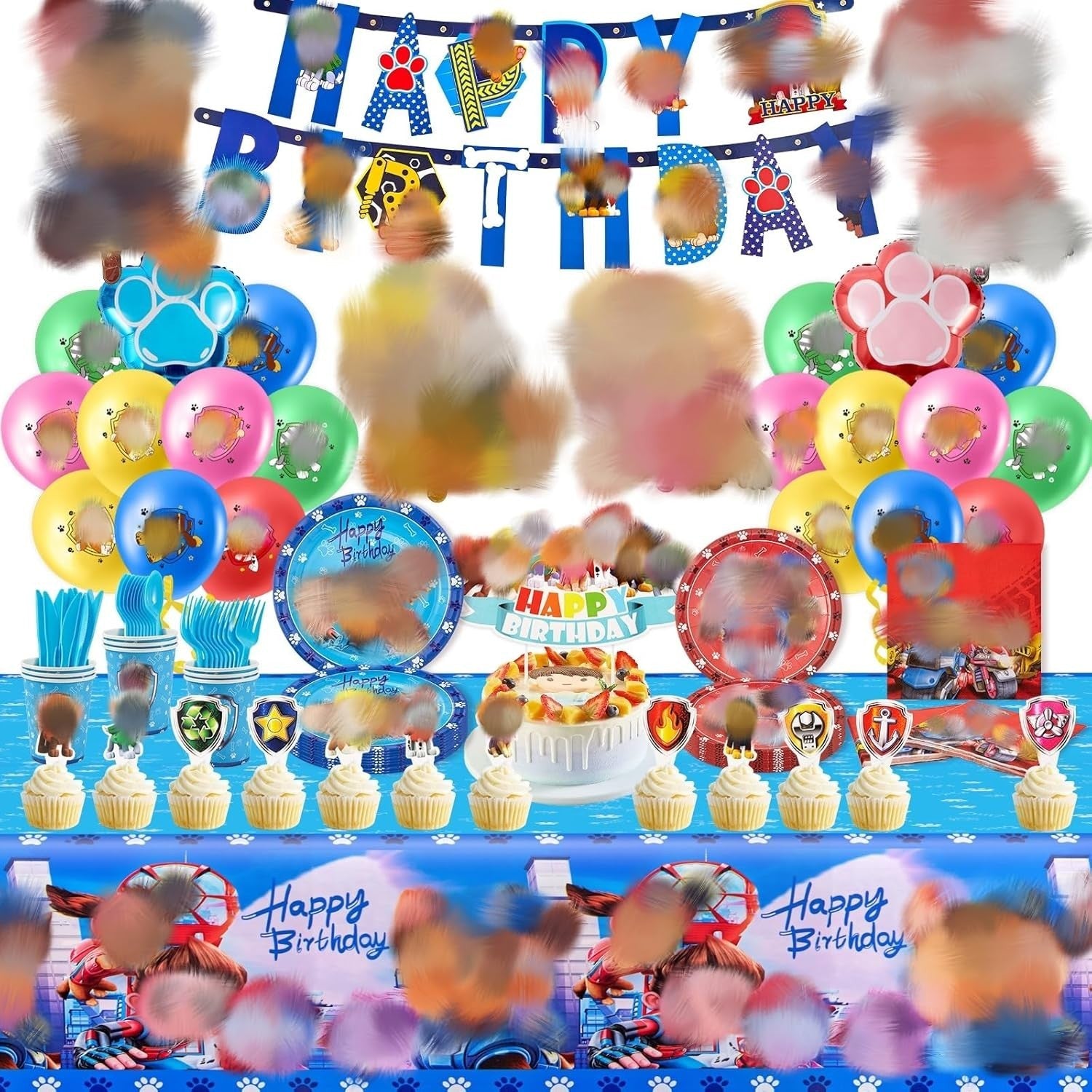 Dog Party Supplies Set Ballons Tableware Reusable Birthday Party Paper New