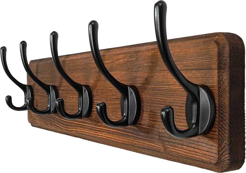 Webi Coat Rack Wall Mounted Hooks Hanger Wood 5 Hook Hanging Clothes Hats New