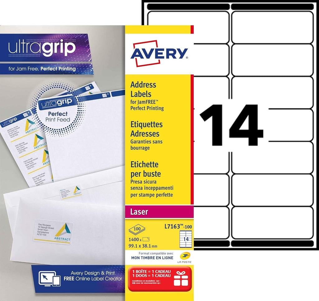 Avery JamFREE Printable Address Labels Customisable 99.1x 38.1mm White New
