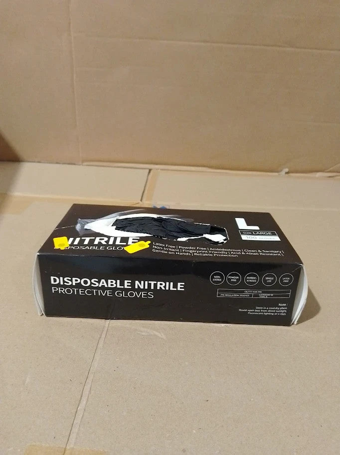 Real Touch Black Nitrile Multi Purpose Disposable Gloves Powder Free Large New