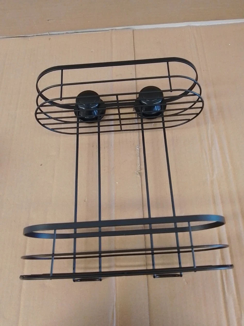 Argos Home Suction Cup Wire 2 Tier Shower Caddy Black Steel 38x13x28cm