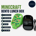 Minecraft Bento Lunch Box With Spork Kids 2 Compartment Lunchbox Secure 8x20x8cm