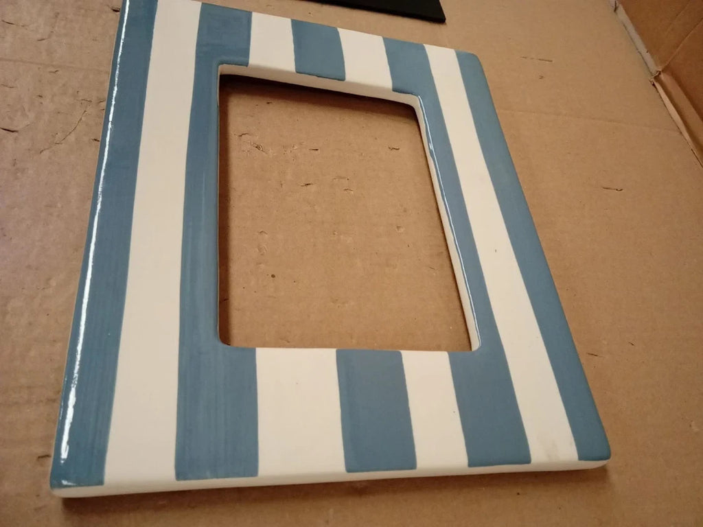 Hab Ceramic Stripe Stylish Decor Photo Frame Blue 5x7in