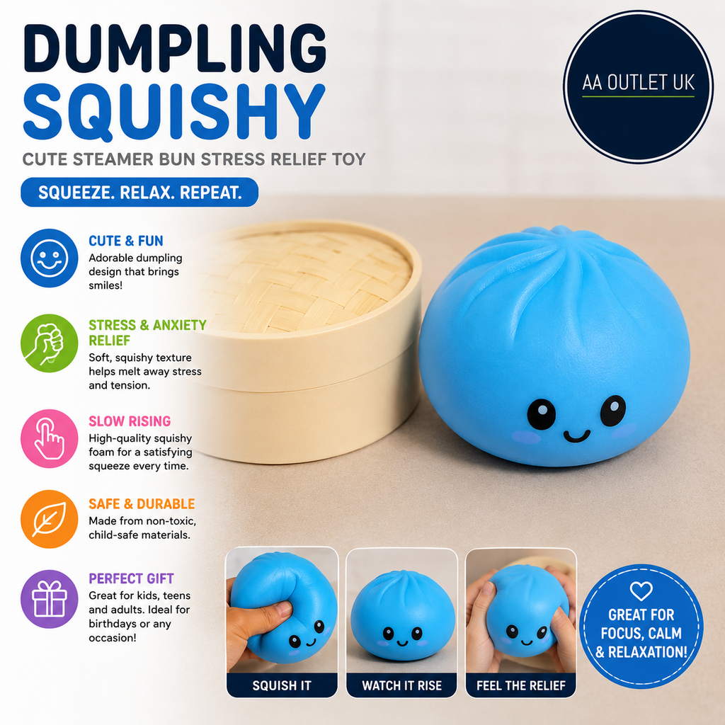 Dumpling Squishys Blue Giant Stress Toy Cute Steamer Bun Design Anxiety Relief