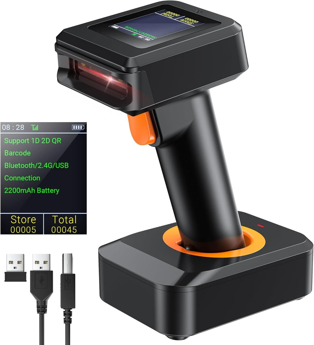 Tera 2D Barcode Scanner Wireless Bluetooth QR Code Scanner Time Display New