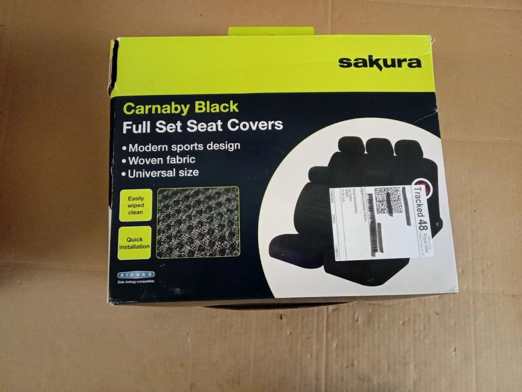 Sakura SS5397 Car Seat Headrest Covers Carnaby Black Universal Full Set New