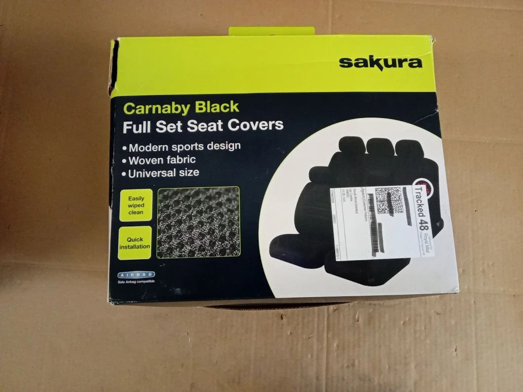 Sakura SS5397 Car Seat Headrest Covers Carnaby Black Universal Full Set New