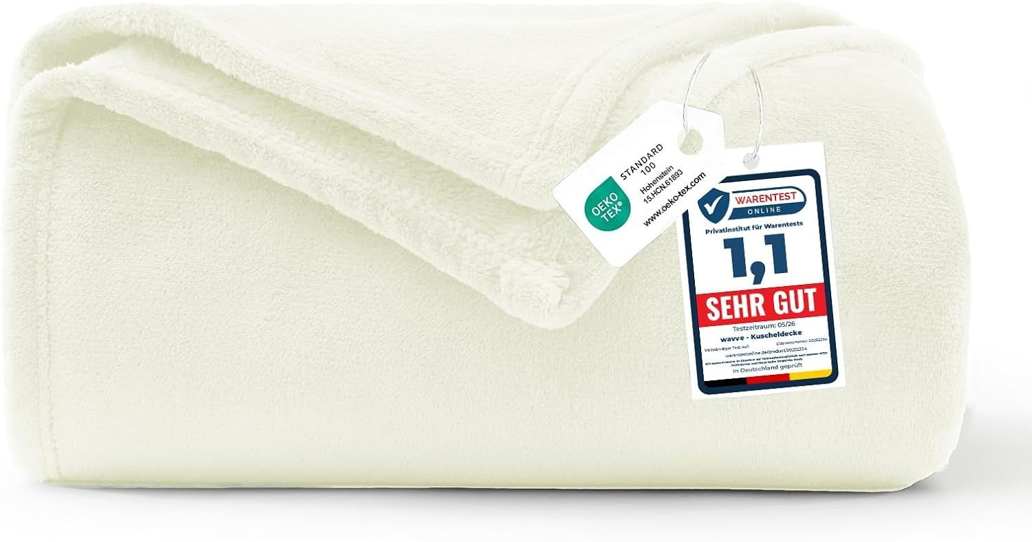 Wavve Fleece Blanket Sofa Throw White Cream 5x6.5ft Fluffy Soft Warm New