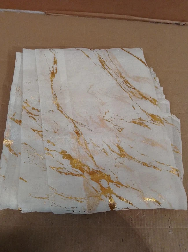 Lavyhuno Gold Sheer Curtains Length 2 Panels Set Rod Pocket Drapes 52x96in Ivory
