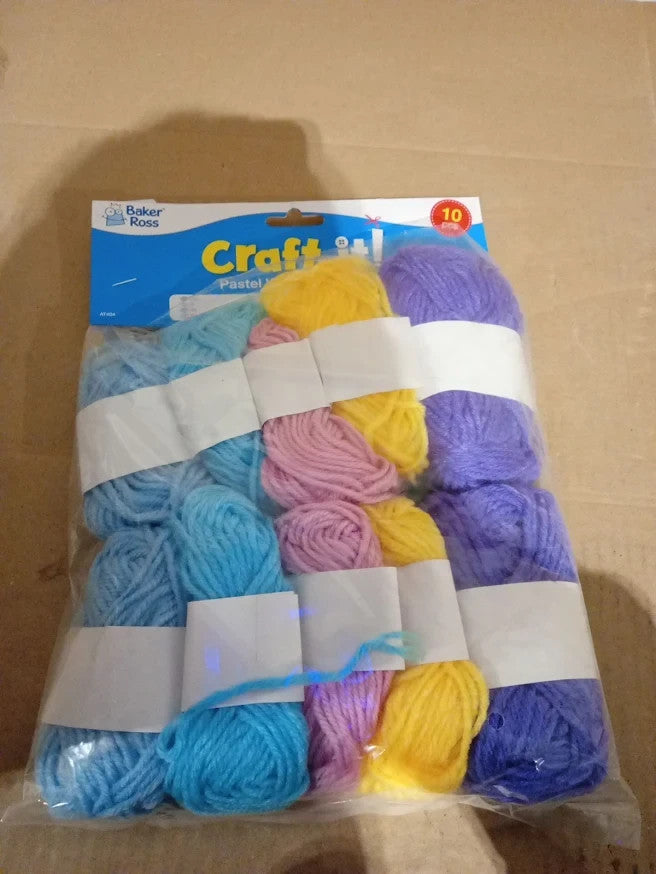 Baker Ross Pastel Wool 10 Pieces Craft Supplies Kids Knitting AT404 Colours New