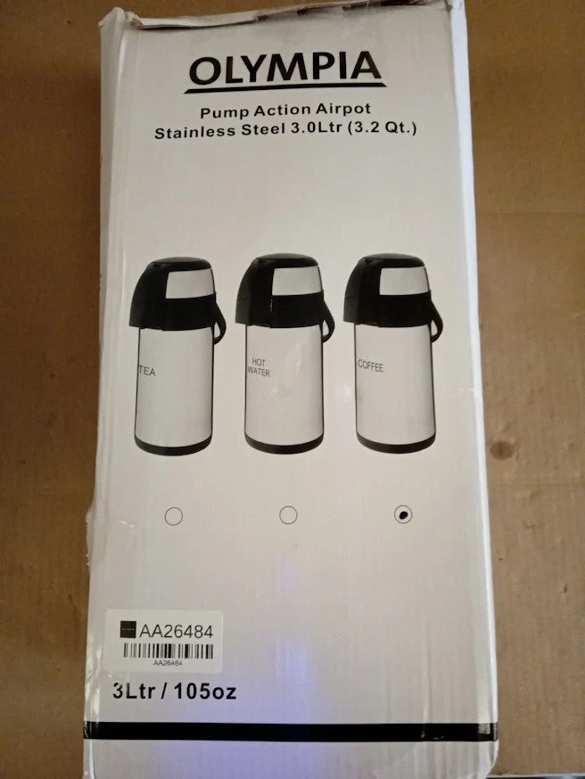 Olympia Pump Action Airpot 3L Stainless Steel Etched Coffee Double Wall DP128