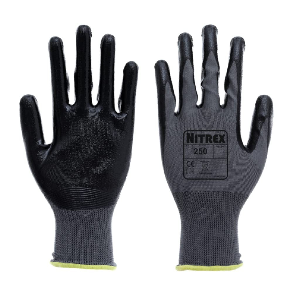 Nitrex 250 Work Gloves 10 Pairs Size 8 Nitrile Palm Safety Enhanced Grip New