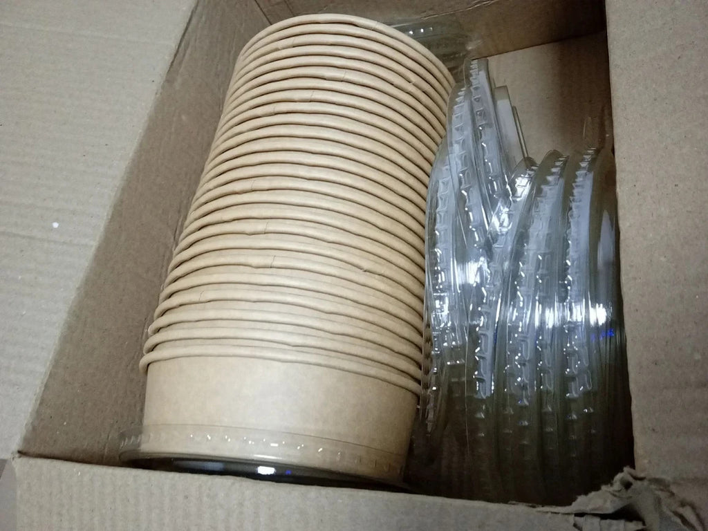 E Greenwize Kra Paper Salad Bowls Lids Food Containers Brown Takeaway 500ml New