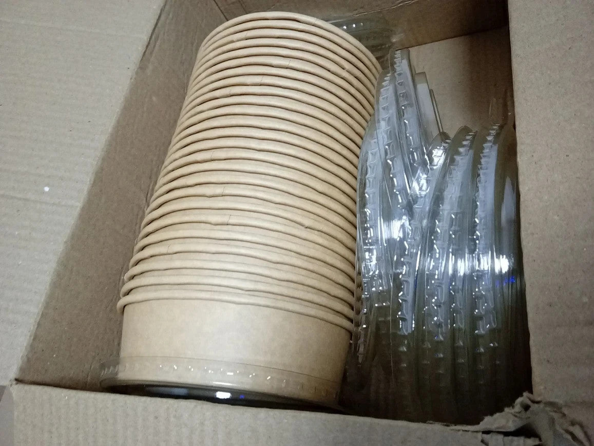 E Greenwize Kra Paper Salad Bowls Lids Food Containers Brown Takeaway 500ml New