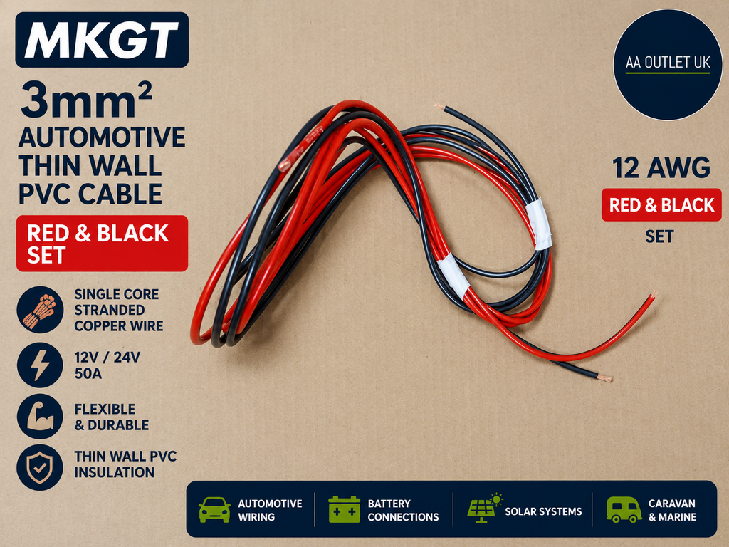 MKGT 3mm2 Automotive Thin Wall PVC Cable Red Black Set Single Core Stranded