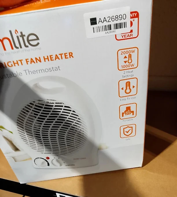 Warmlite WL44002 Thermo Fan Heater 2000W 2 Heat Settings Overheat Protection New