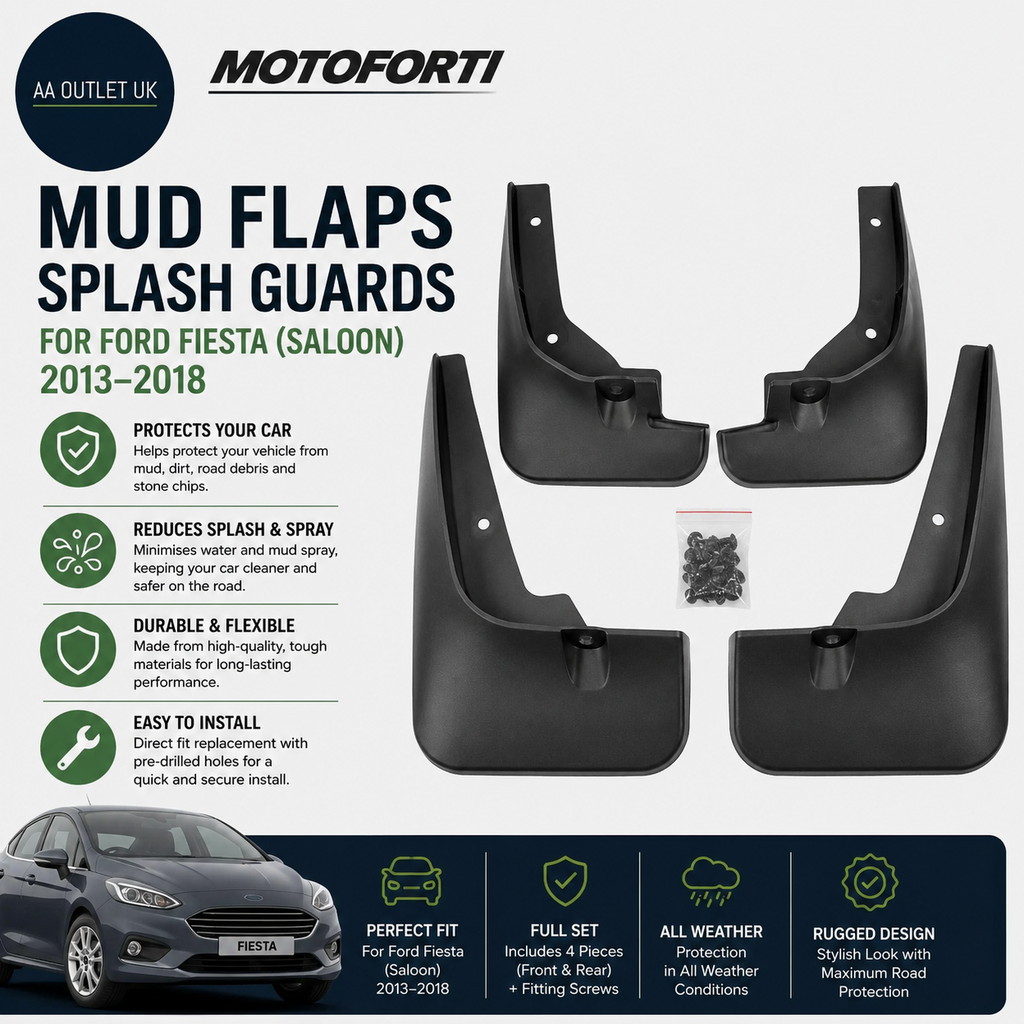 Motoforti Mud Flaps Splash Guards Mud Ford Fiesta Saloon 2013-2018 Black