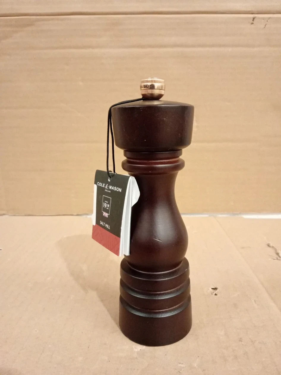 Cole & Mason London Salt Grinder Chocolate Wood 18cm Adjustable Manual Mechanism