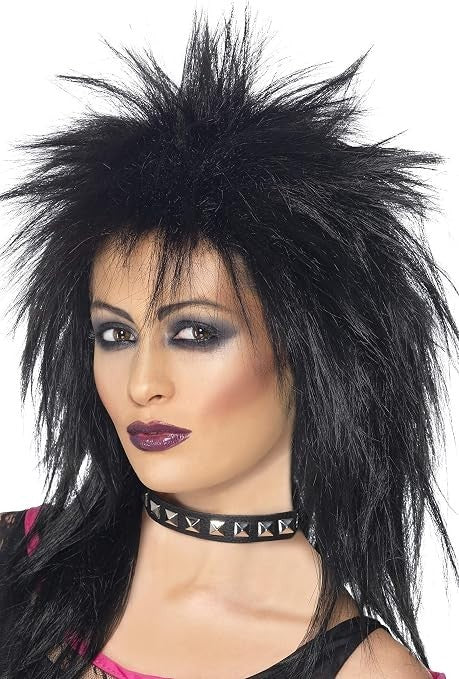Smiffys Rock Diva Wig Black Long Mullet 1980's Fancy Dress Adult Dress Up