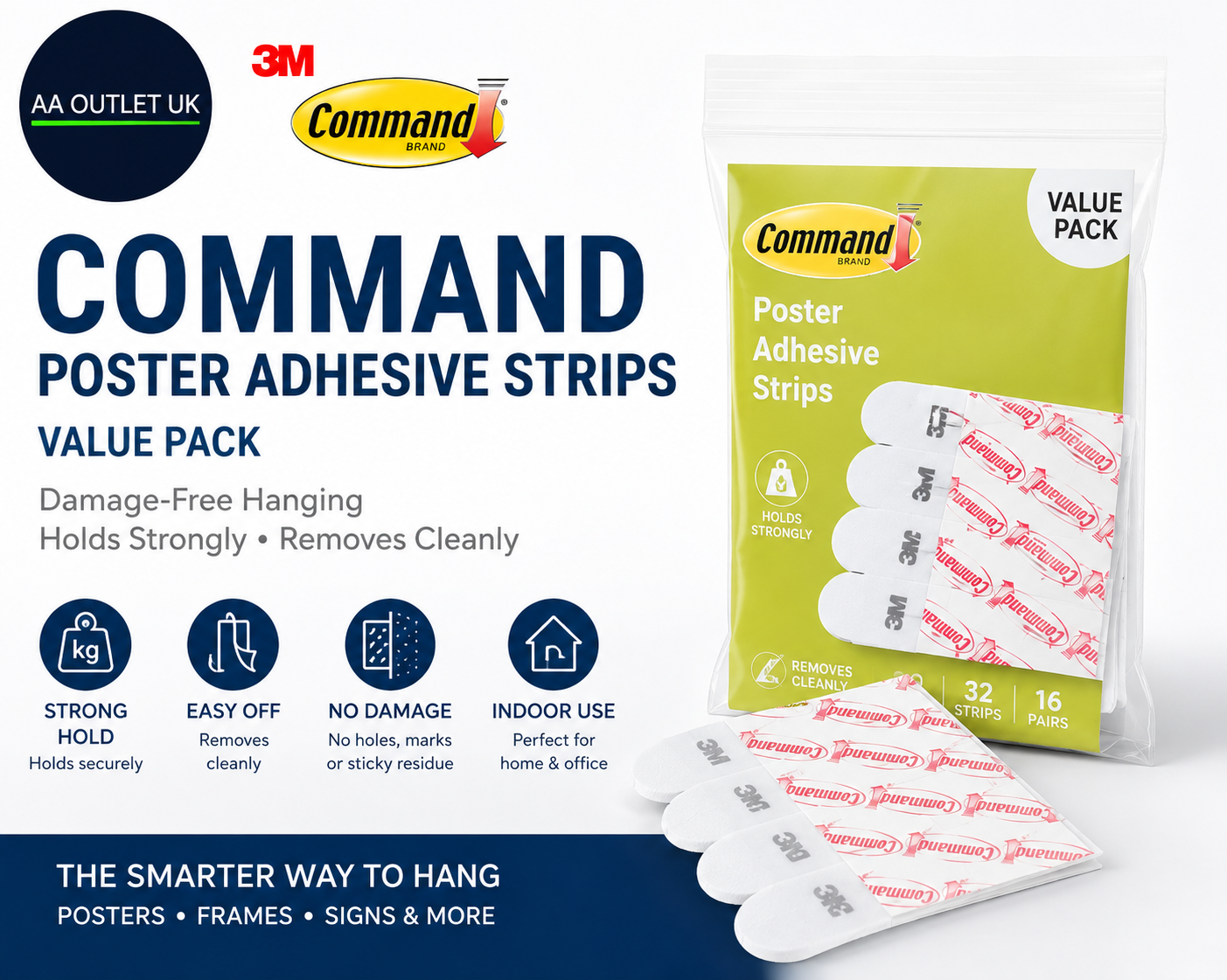 Command Poster Adhesive Strips Value Pack Adhesive Hanging Strips White