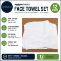 Amazon Basics Face Towel Set Bathroom 100% Cotton Extra Absorbent 30x30cm 12pc