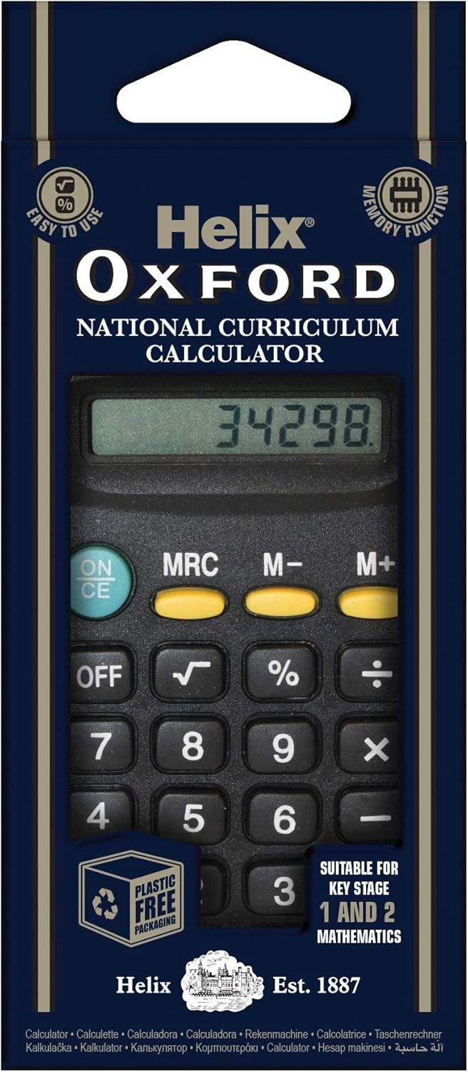 Helix Oxford Basic Calculator Key Stage 1 2 Maths 8 Digit Display Black New
