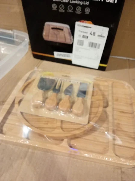 Cheese Serving Charcuterie Board Platter Knife Set Bamboo Cover