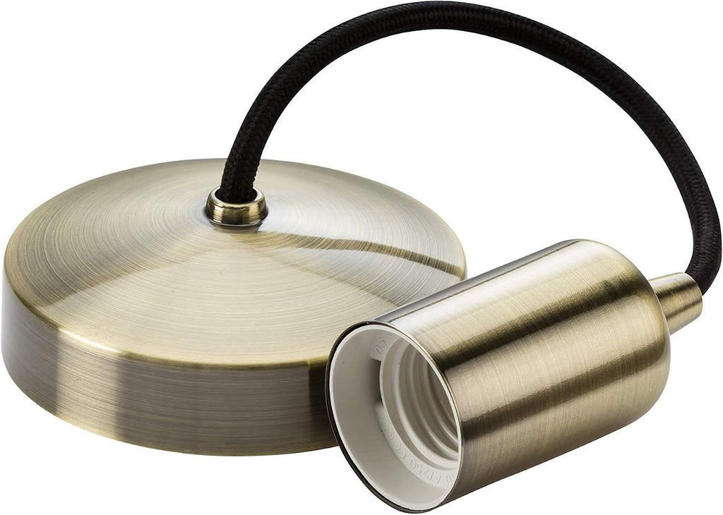 Knightsbridge 6in E27 Contemporary Pendant Set Antique Brass New