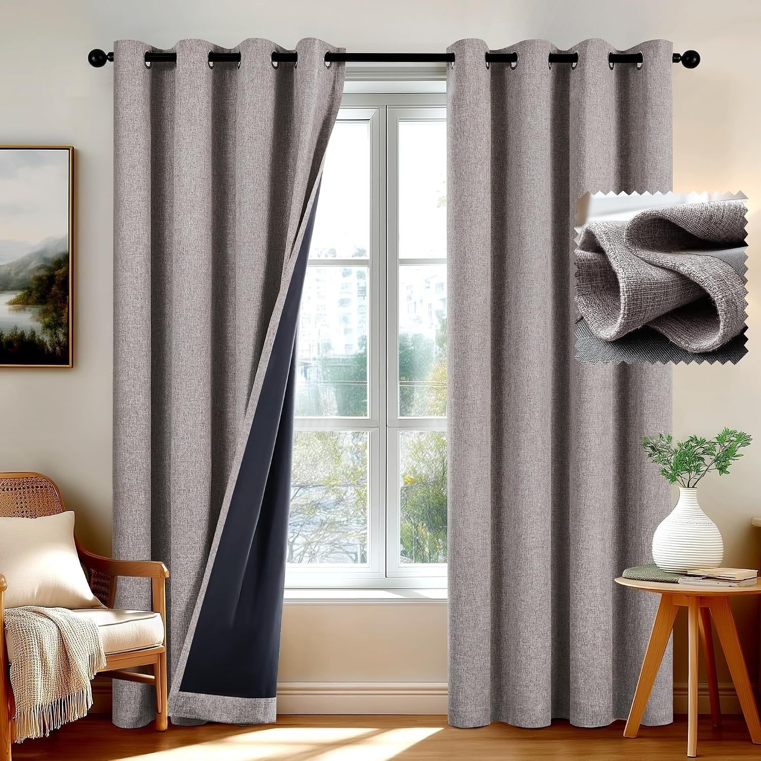 Deconovo 100% Blackout Curtains Thermal Insulated Eyelet 46x19inch Khaki New
