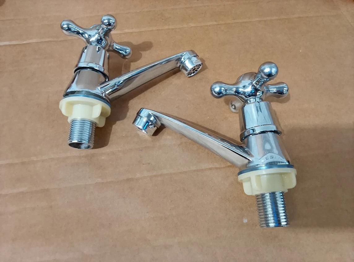 Traditional Basin Taps 2 Pieces Bathroom Solid Brass Sink Mixer Pillar Lever