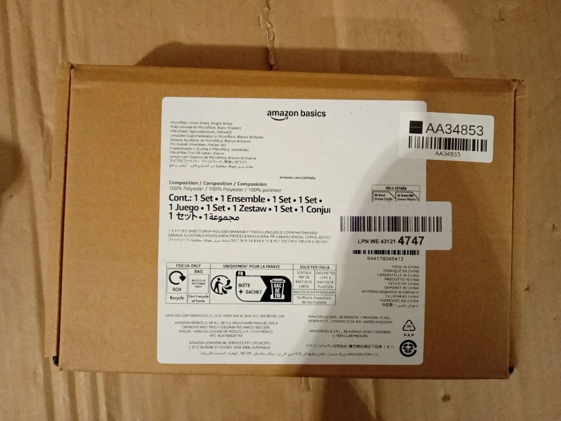 Amazon Basics Bedding Soft Microfibre Double Fitted Sheet 135x190cm White New
