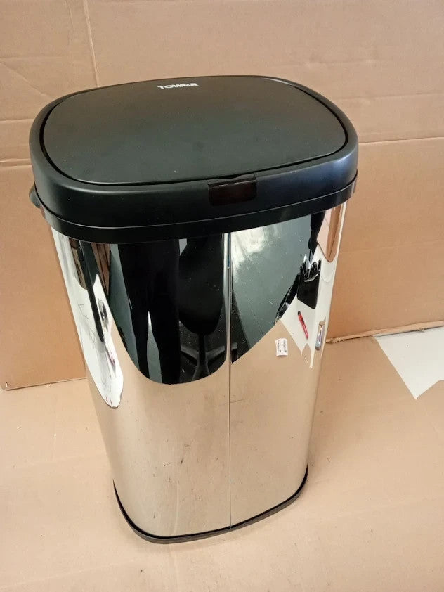 Tower Sensor Silent Lid Mechanism Bin 42L Stainless Steel 62x34x25 Silver