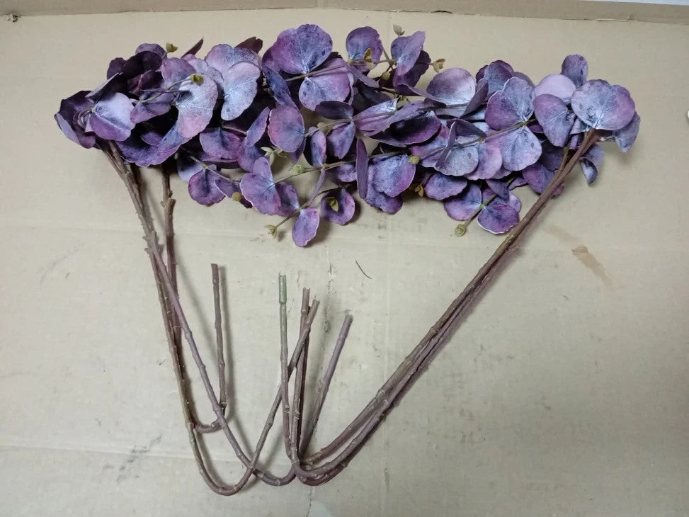 Hollyone 6pcs Purple Fake Eucalyptus Stems 33in Double Layer Fabric New