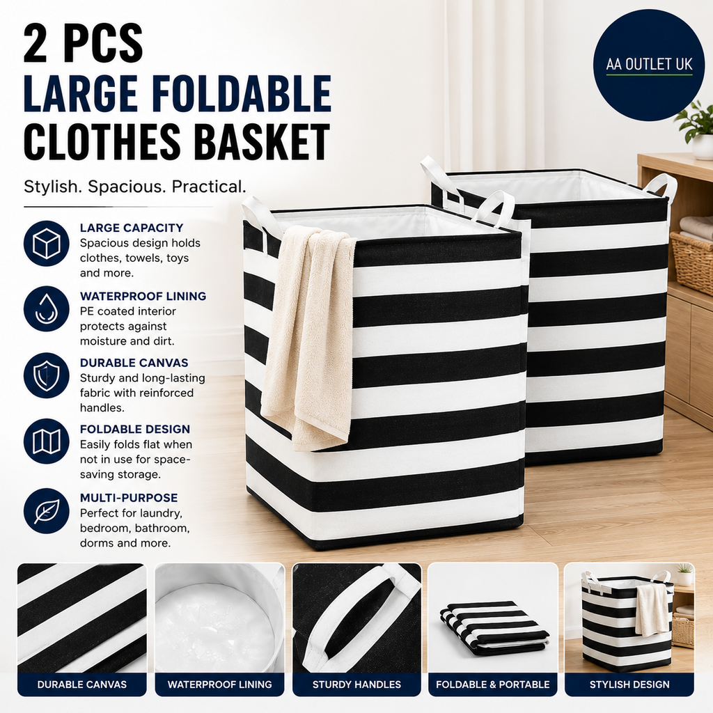 2 Pieces Large Foldable Clothes Laundry Baskets Waterproof Canvas 168x16x16cm
