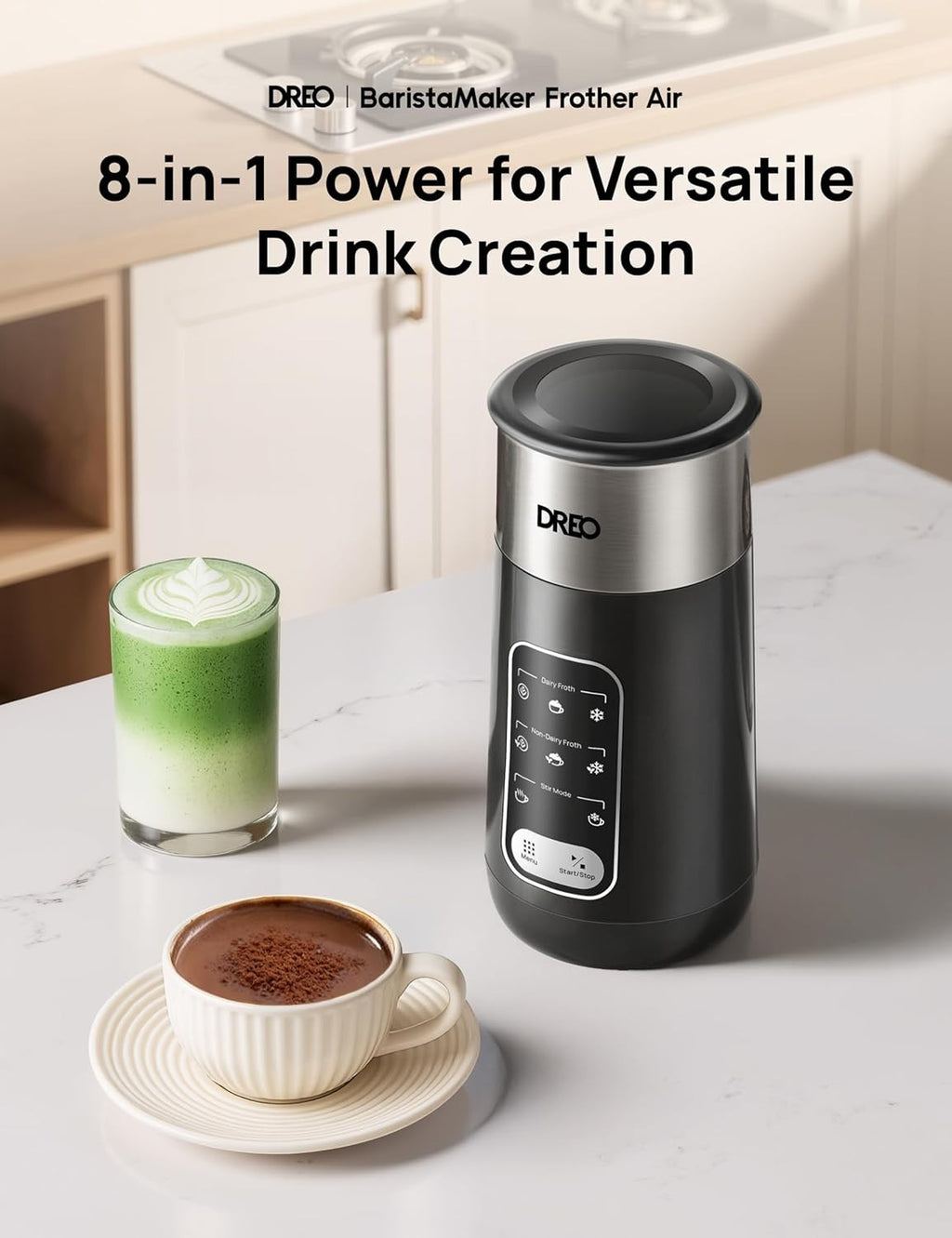 Dreo Electric Milk Frother 8 In 1 Silent Steamer Hot Chocolate Maker New