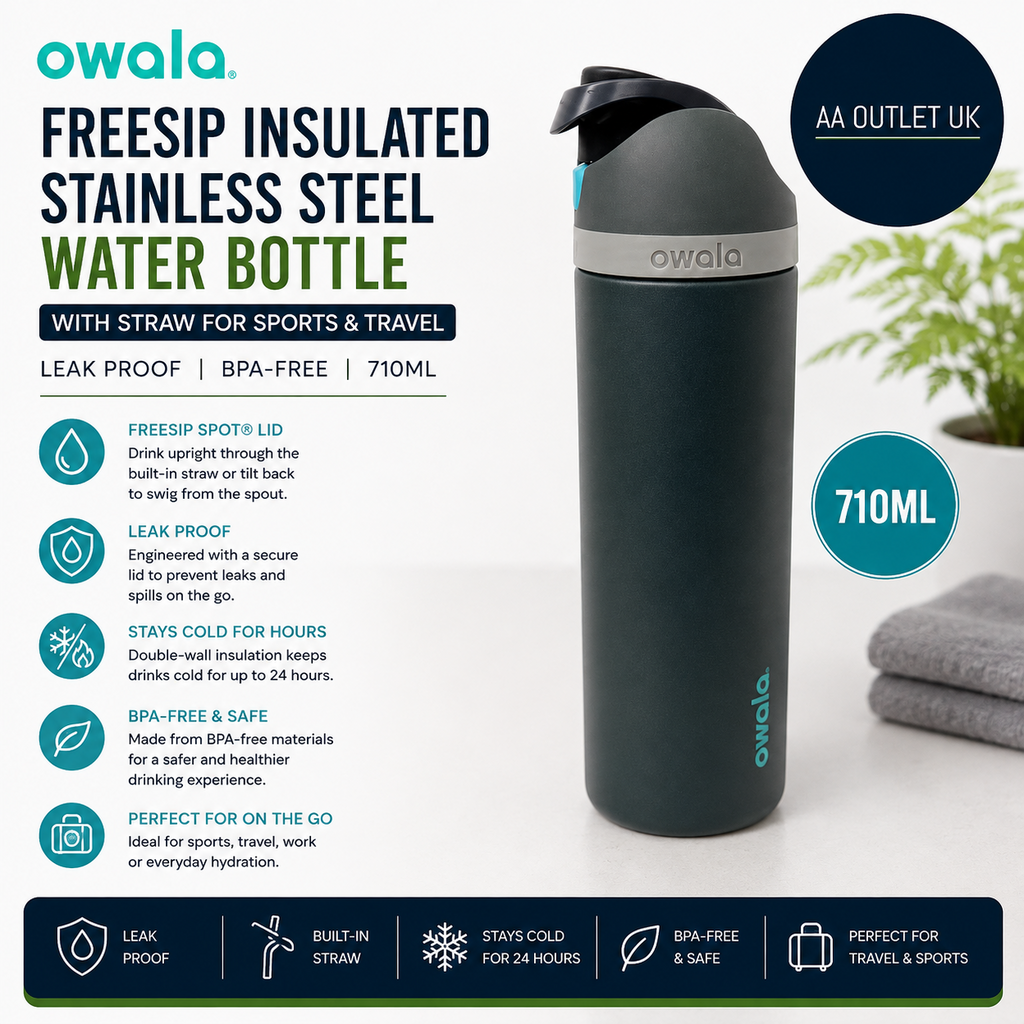 Owala FreeSip Insulated Stainless Steel Water Bottle Straw Sports Travel 710ml