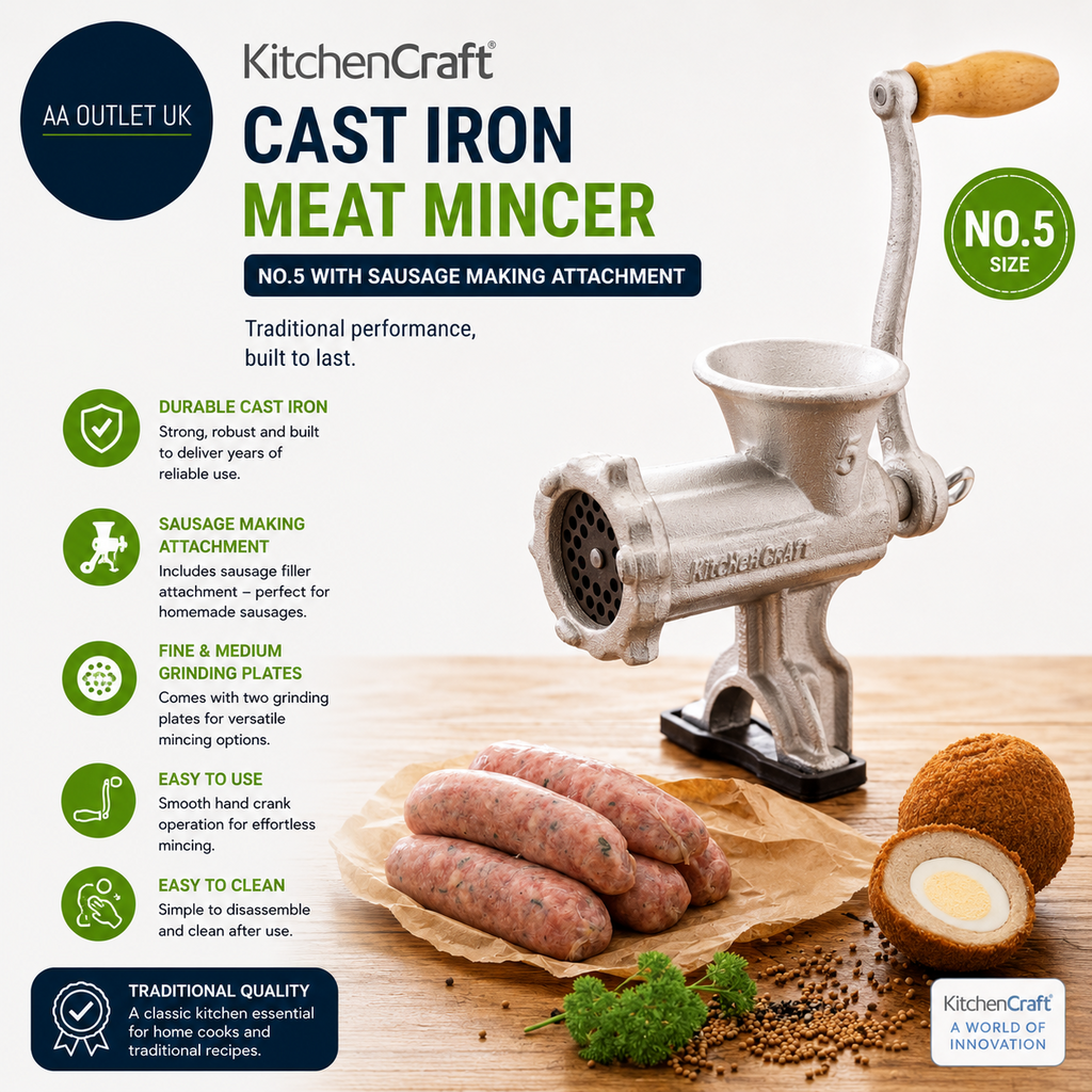Kitchen Craft Cast Iron Meat Mincer No.5 with Sausage Making Attachment