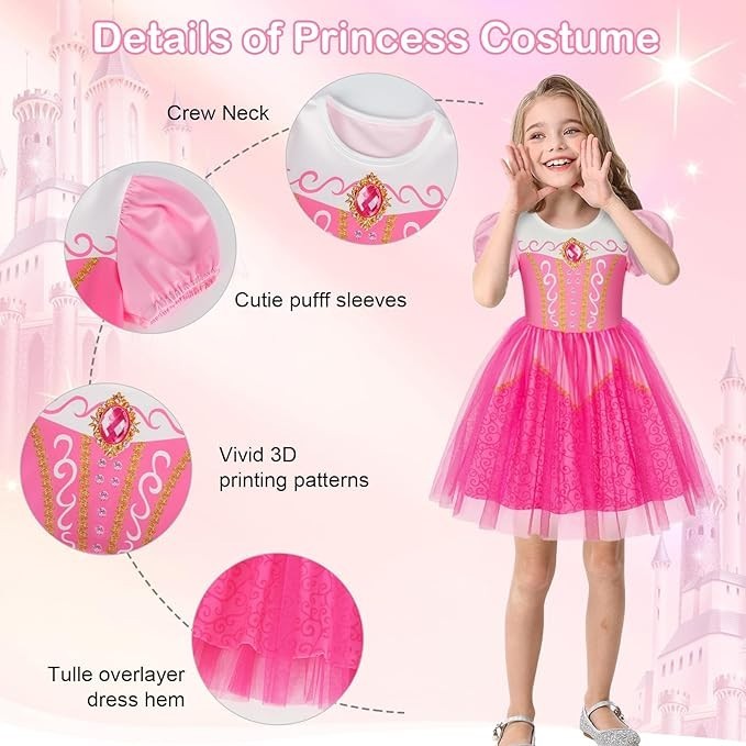 Berich Princess Pink Dress Crown Princess Costumes Girls Halloween 3-4 Years
