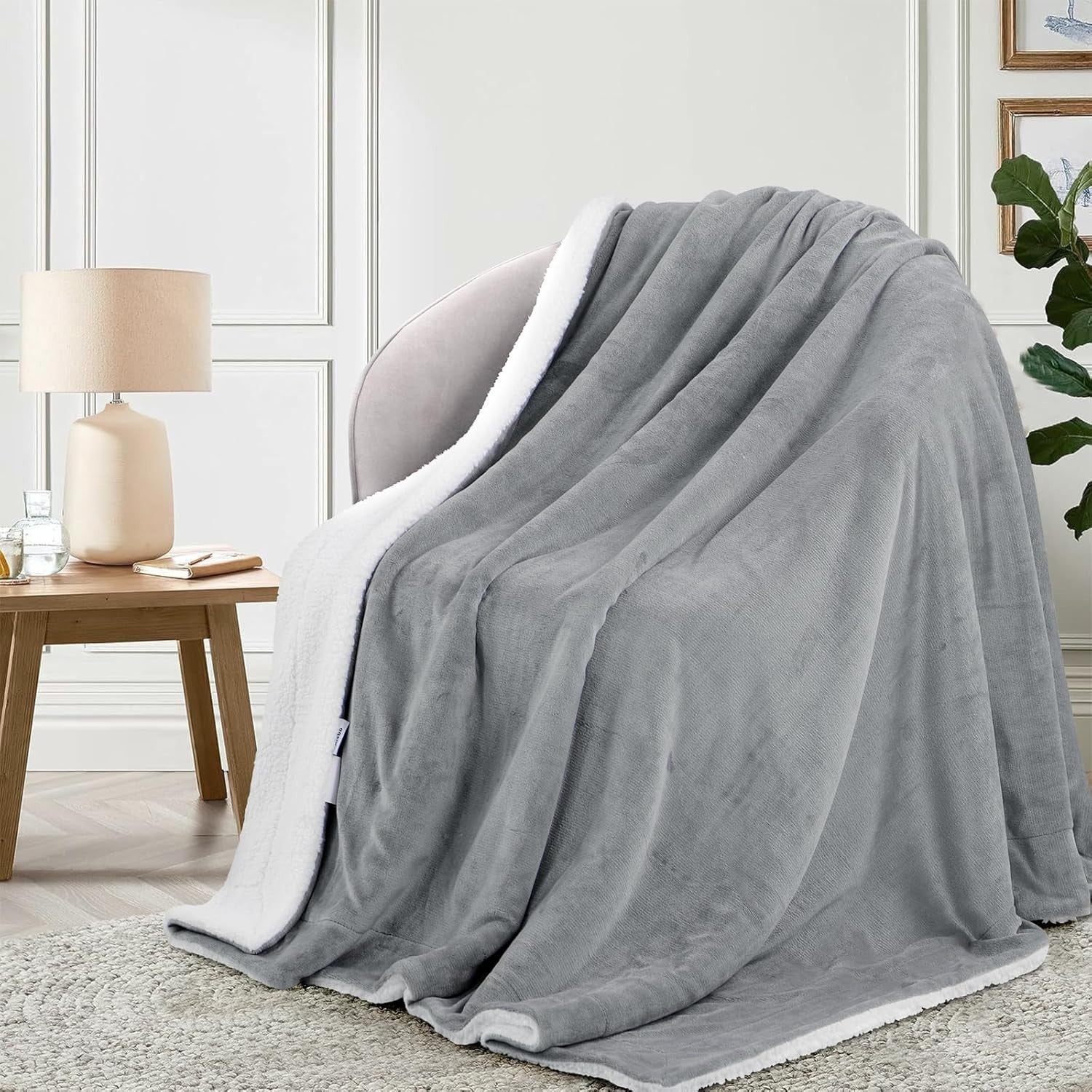 Aisbo Sherpa Fleece Throw Blanket Dark Grey Fluffy Thick Warm 150x200cm New