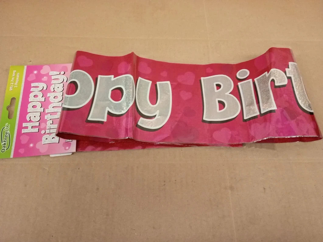 9ft Happy Birthday Banner Pink Holographic Party Decoration Design Quality New