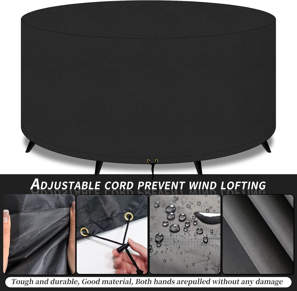 Patio Plus Round Garden Table Furniture Cover 420D Oxford Fabric Black Large New
