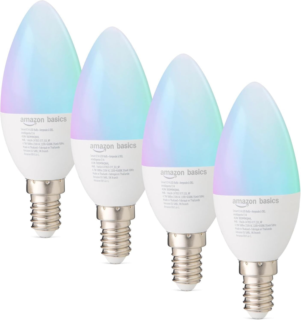 Amazon Basics E14 Smart LED Bulb 4.7W WiFi Light 2.4 GHz Alexa 4 Pack New
