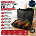 George Foreman Medium Electric Fit Grill Nonstick Healthy Griddle 1630W