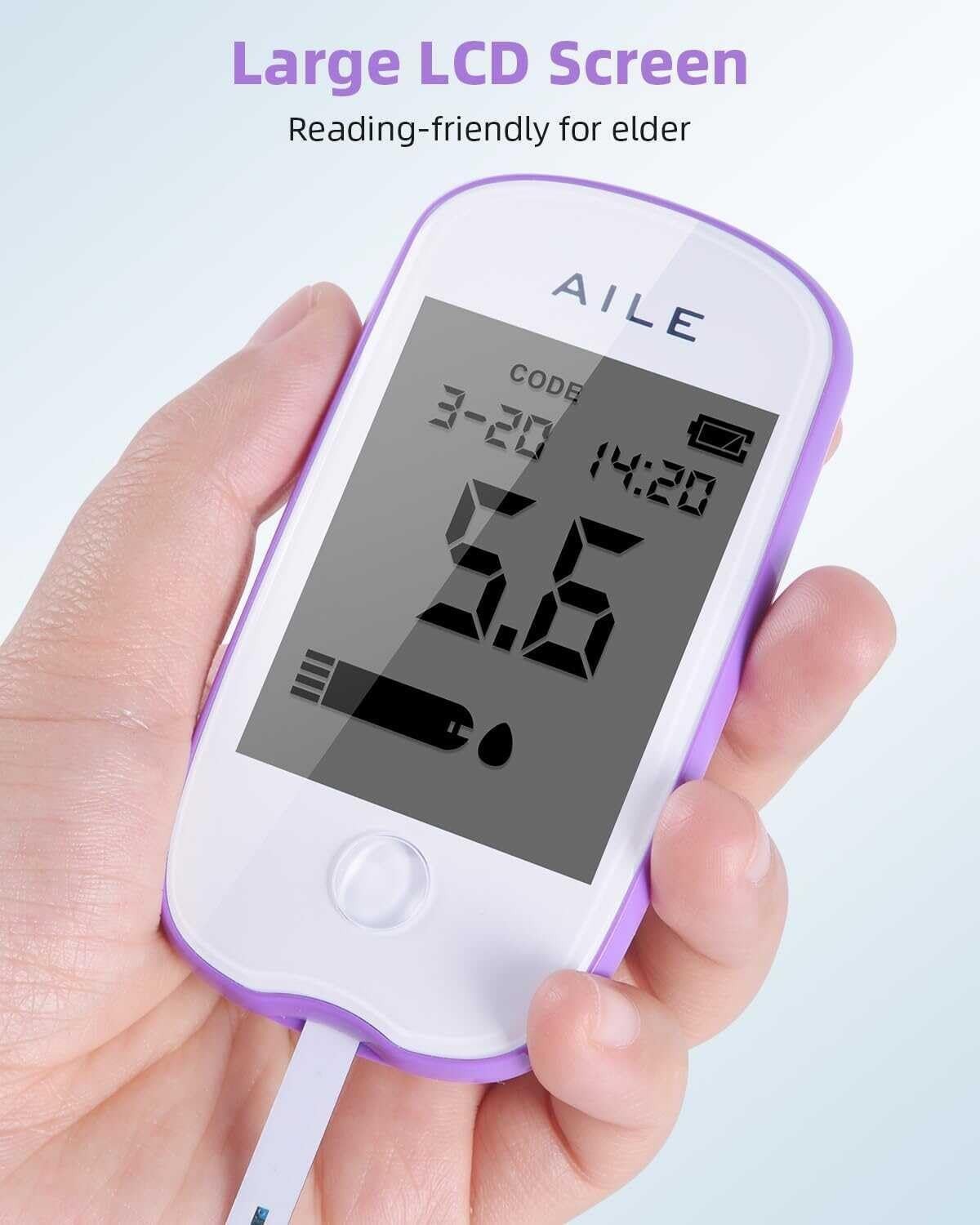 Aile Blood Sugar Monitor Testing Kits Diabetics Meter Home Use Test Strips New