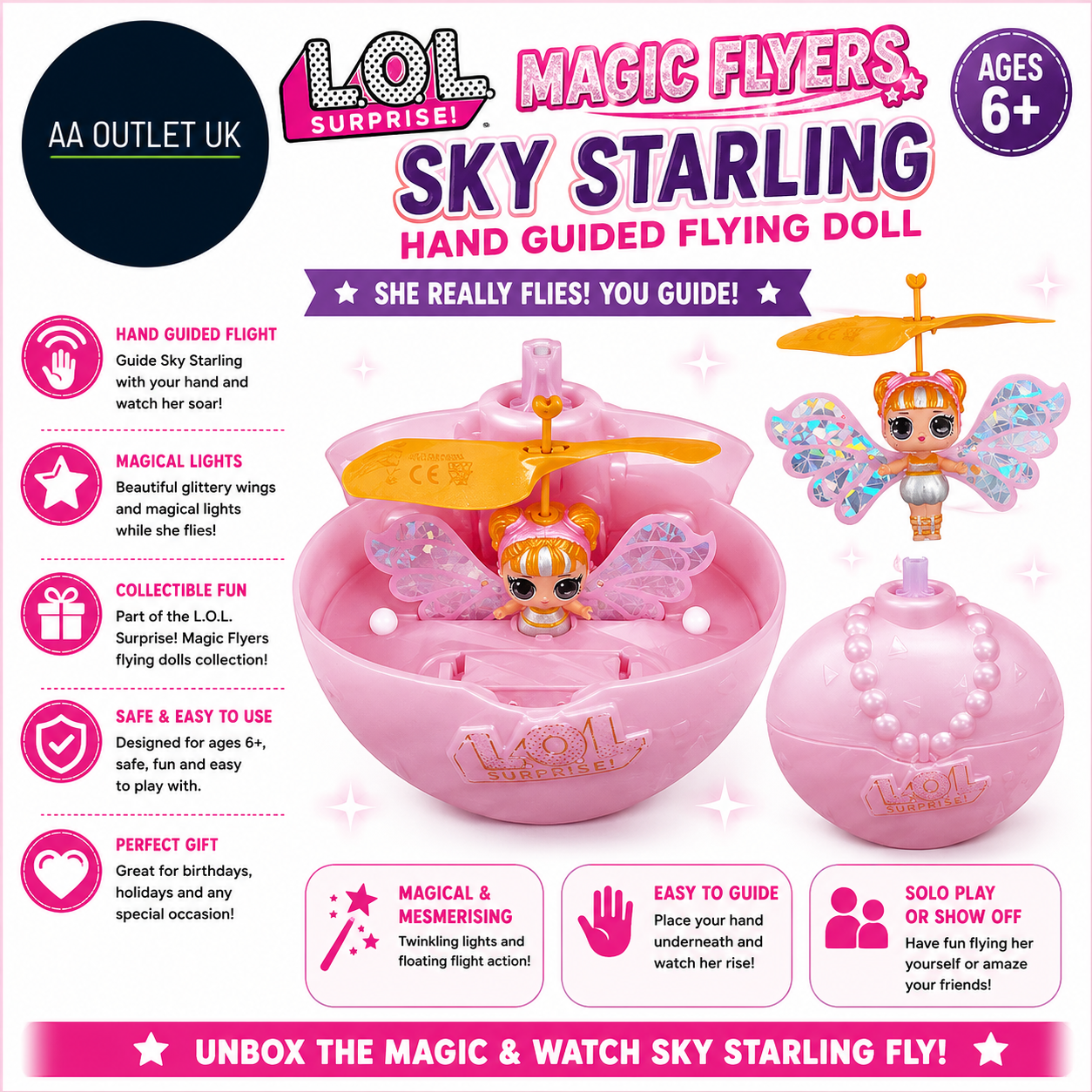 L.O.L. Surprise Magic Flyers Sky Starling Hand Guided Flying Doll Collectible