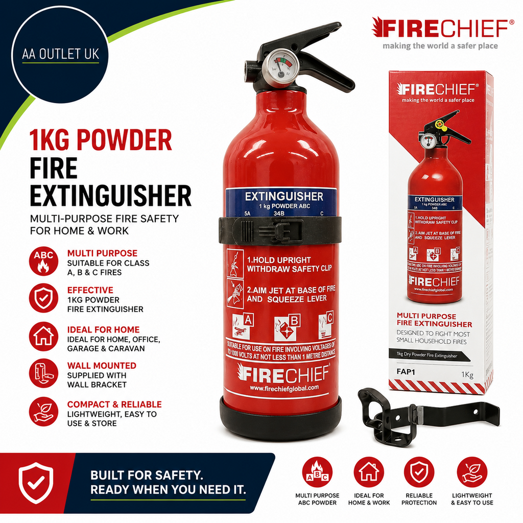 Firechief 1kg Powder Fire Extinguisher Red Home Multi Purpose Powder Supplied