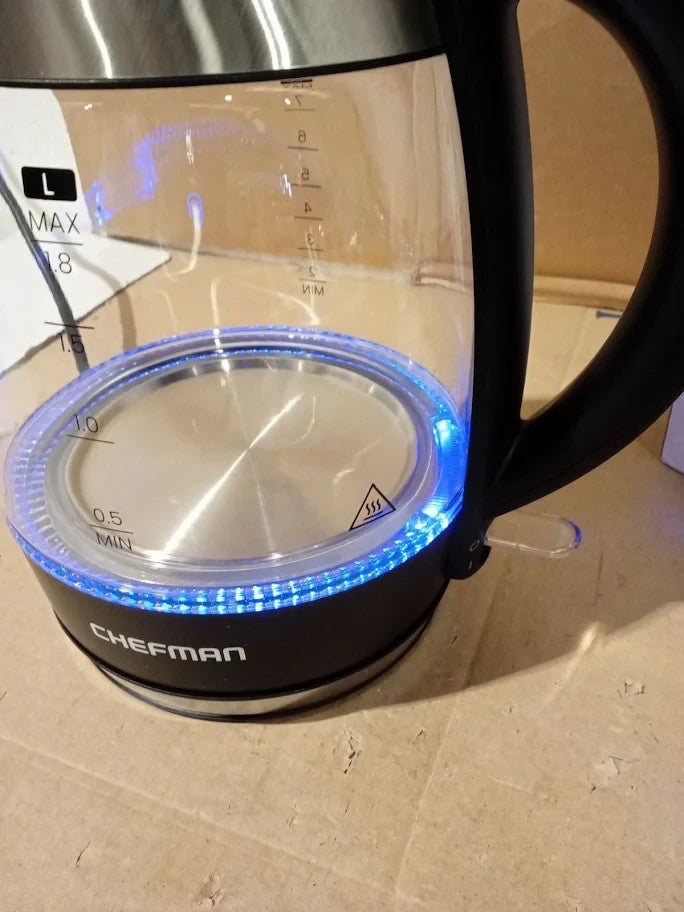Chefman Electric Kettle 1.8L 3000w Hot Water Boiler Removable Lid Glass New