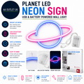 Planet LED Neon Sign USB Battery Powered Wall Light Blue Pink Bedroom Decor