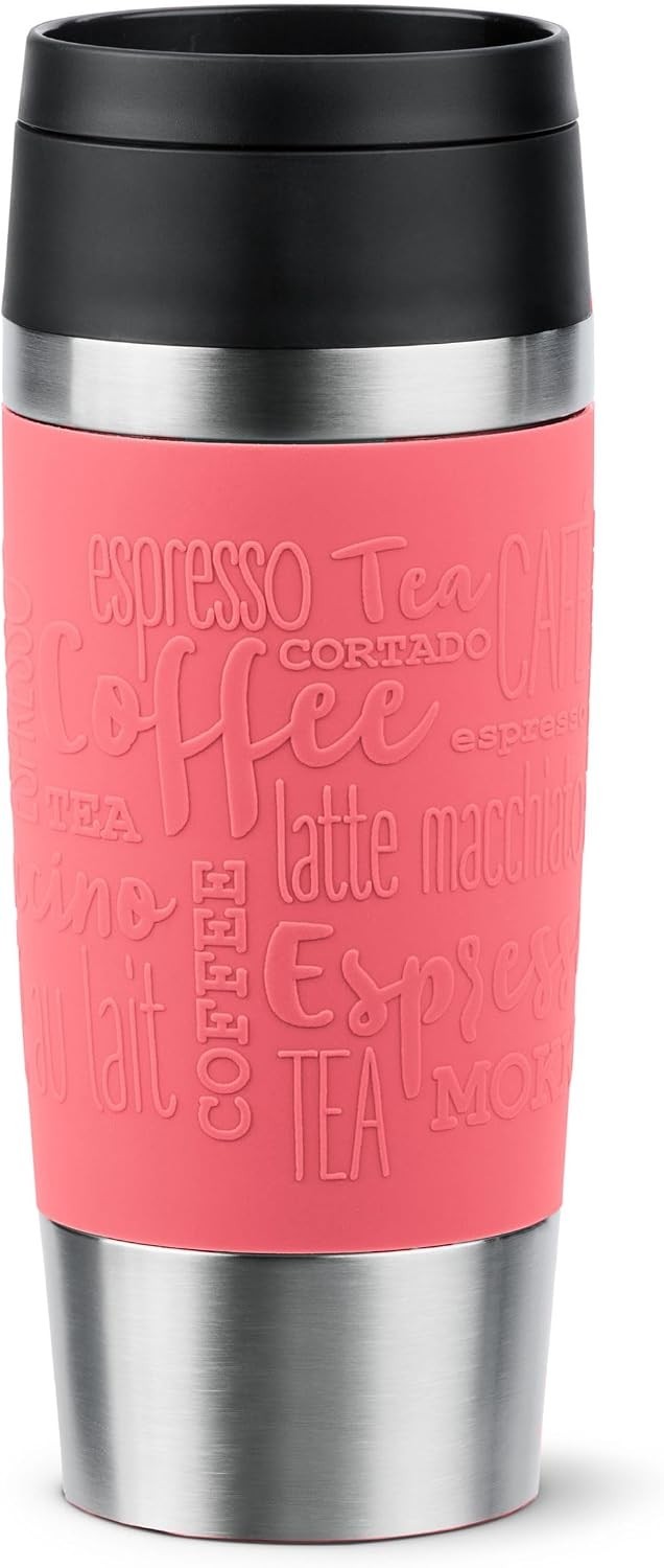 Emsa Travel Mug Classic 360ml Insulated Leakproof Stainless Steel Coral Design