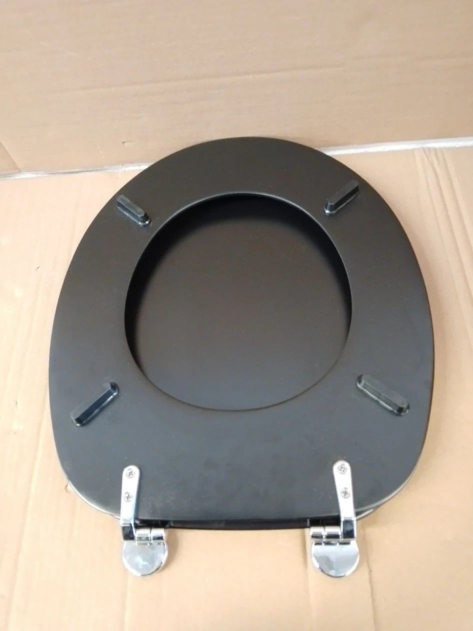 Home Tongue and Groove Toilet Seat Black 45x37.3x5.3cm Adjustable Fit All